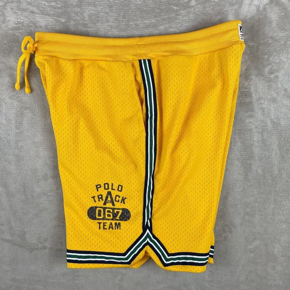 Polo Ralph Lauren Shorts Men XL Yellow Polo Track Team 067 Mesh Pockets NWT $110